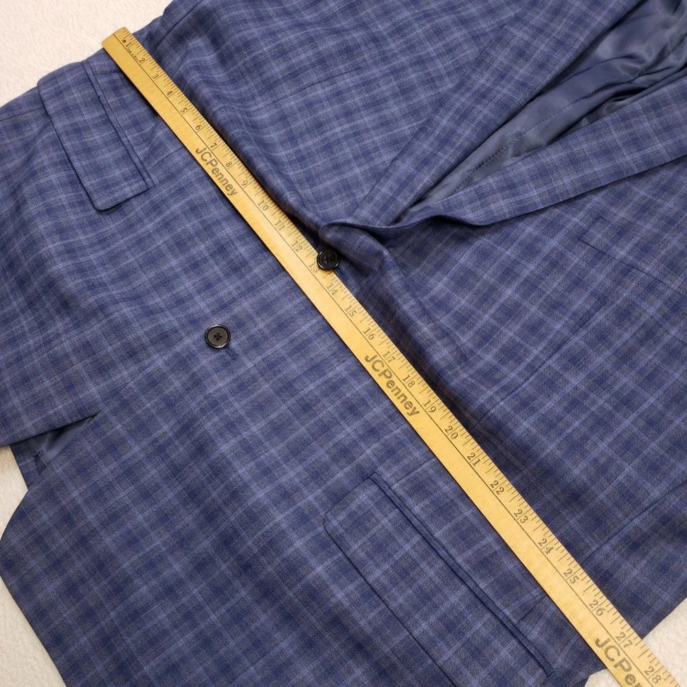 Ralph Ralph Lauren Sport Coat Men 52L Blue Plaid Check Wool Blend Stretch Blazer